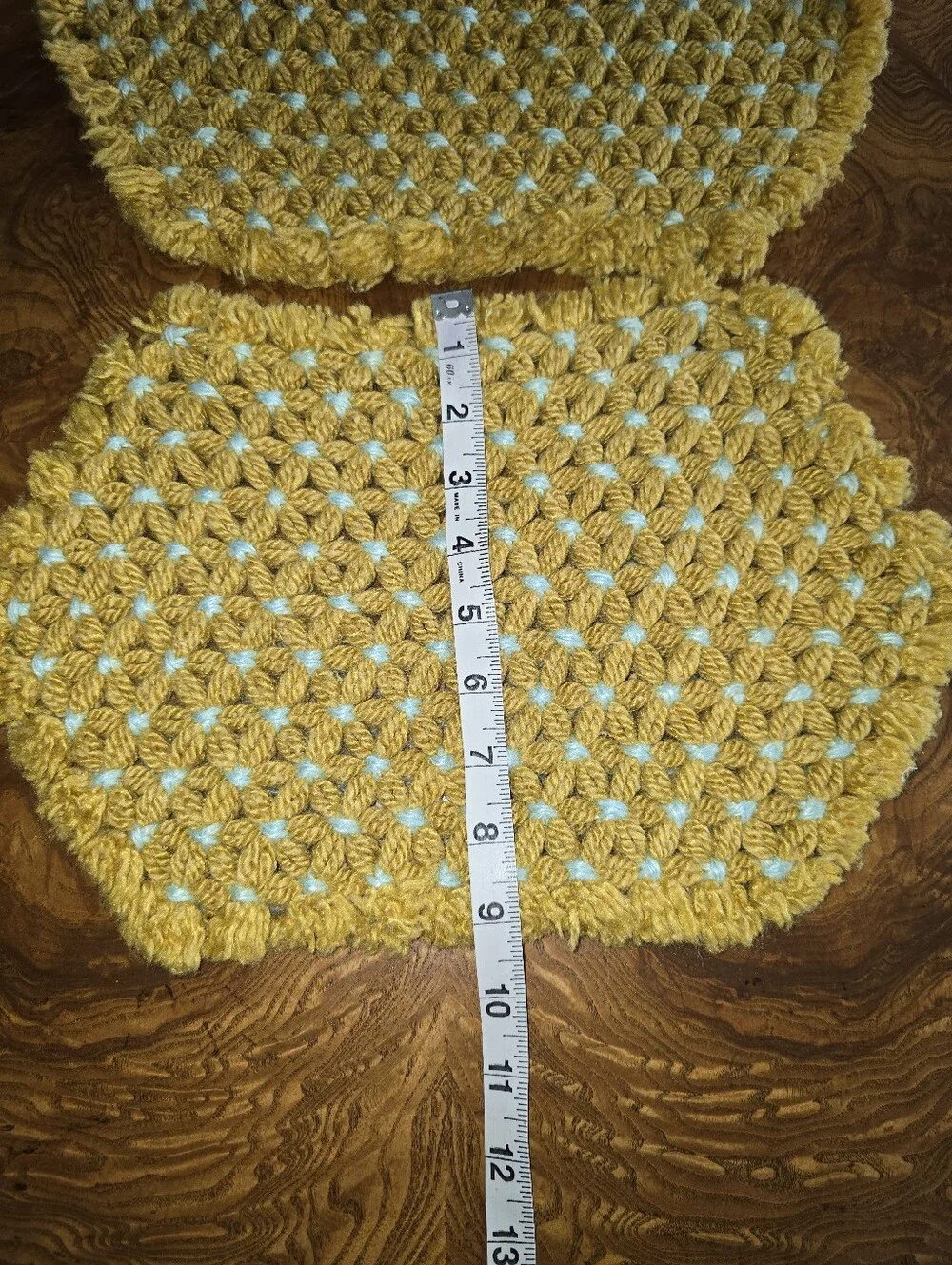Vintage 70s Crochet Yellow and Light Blue Loom Placemats Set of 2 Handmade
